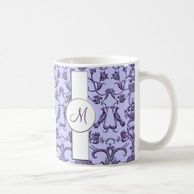 Vintage Florentine Damask (Monogram) (Lilac) Coffee Mug (Right)