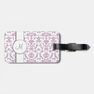 Vintage Florentine Damask (Monogram) (Pink) Luggage Tag