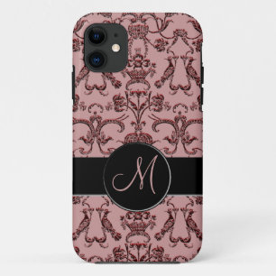 Vintage Florentine Damask (Monogram) (Red) iPhone 11 Case
