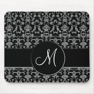 Vintage Florentine Damask (Monogram) (White) Mouse Mat