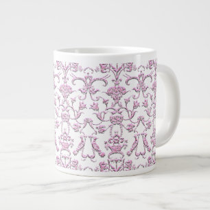 Vintage Florentine Damask (Pink) Large Coffee Mug