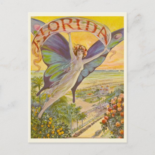 Vintage Florida Advertising with Flying Woman Postcard (Front)