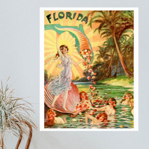 Vintage Florida advertising with water nymphs Poster