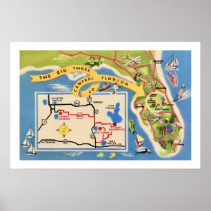 Vintage Florida Attractions 16x24 Map Print