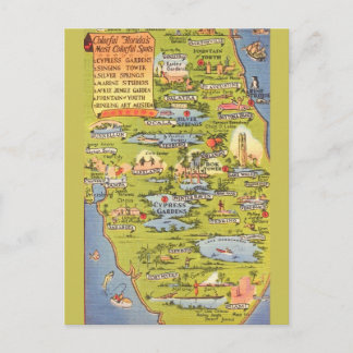 Vintage Florida Attractions Map  Postcard
