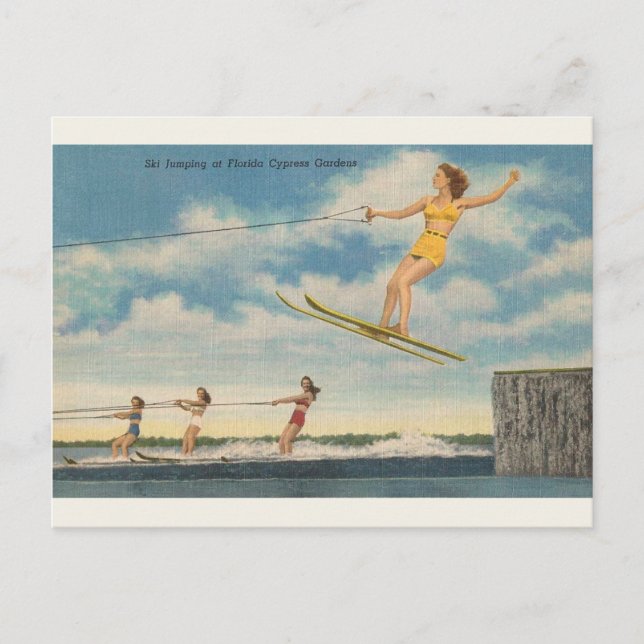 Vintage Florida Cypress Gardens Ski Jump Postcard (Front)