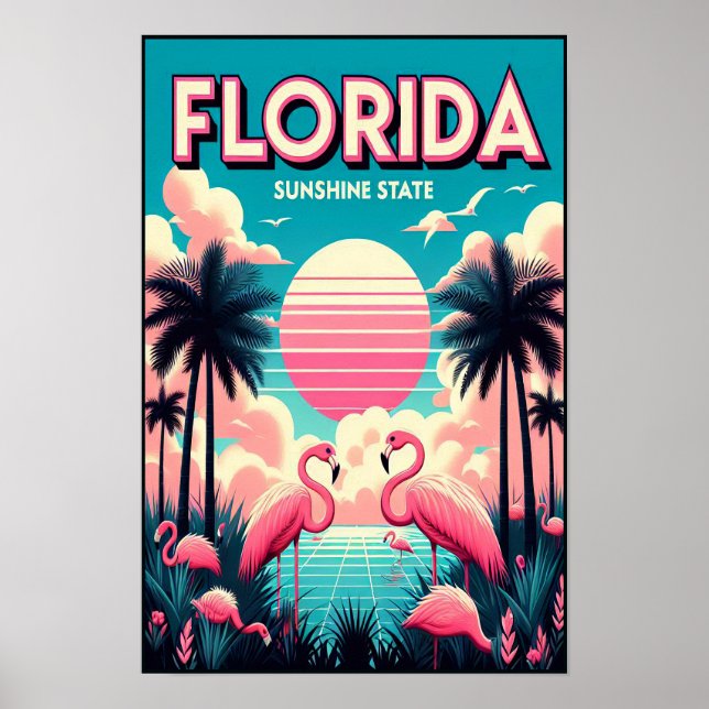 Vintage Florida Flamingo Travel Poster (Front)