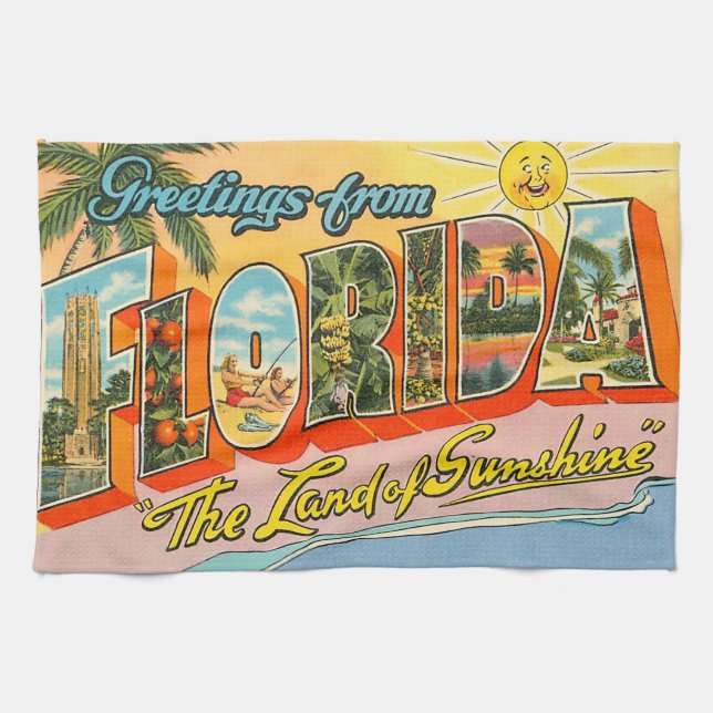 Vintage Florida Greetings Tea Towel (Horizontal)