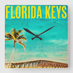 Vintage Florida Keys, Key West, Square Wall Clock