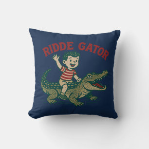Vintage Florida Kitsch Ridde Gator Blue Alligator Cushion