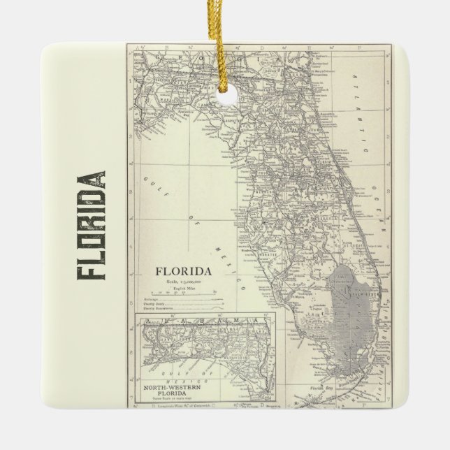 Vintage Florida Map Ceramic Ornament (Front)