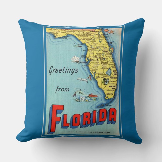 Vintage Florida Map Cushion (Front)