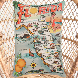 Vintage Florida map kitschy Greetings Decorative Cushion