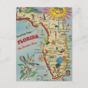 Vintage Florida Map Moving/ Relocating Postcard