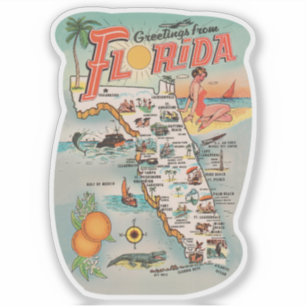 Vintage Florida Map of Attractions
