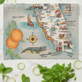 Vintage Florida map of attractions Tea Towel (Folded)