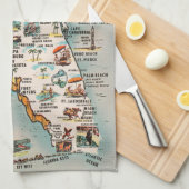 Vintage Florida map of attractions Tea Towel (Quarter Fold)