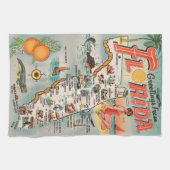Vintage Florida map of attractions Tea Towel (Horizontal)