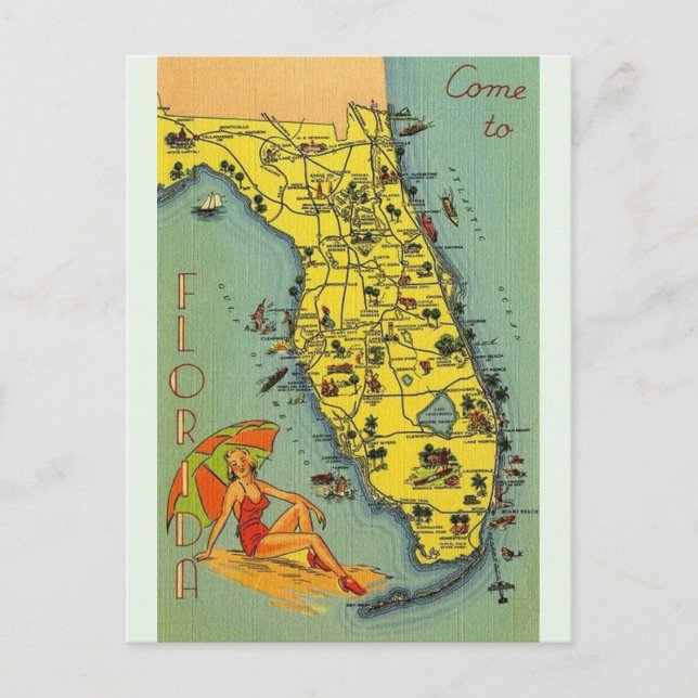 Vintage Florida Map Post Card (Front)
