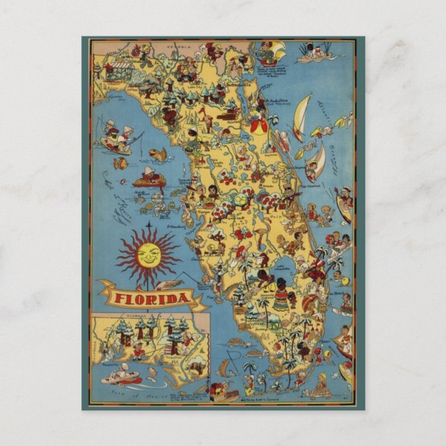 Vintage Florida Map Post Card (Front)