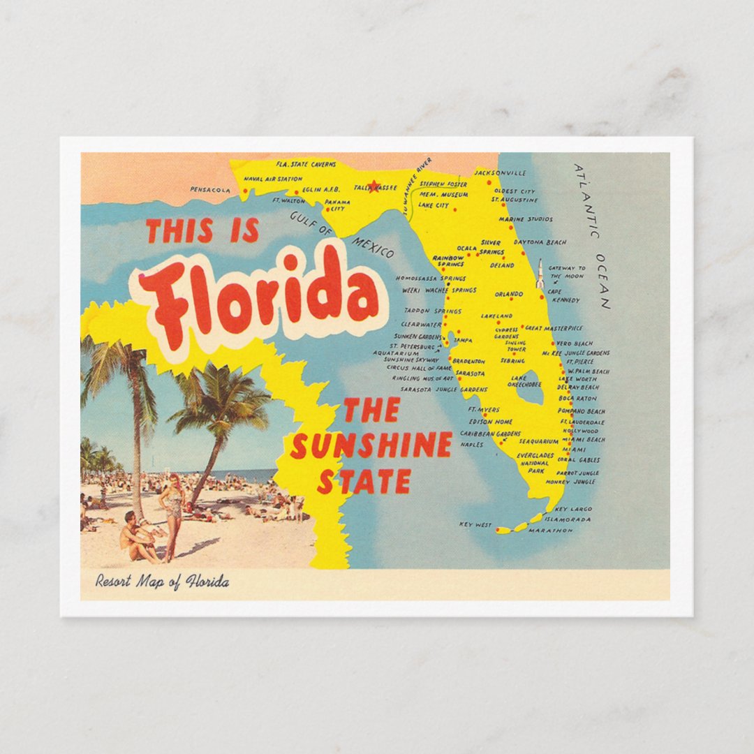 Vintage Florida Map Postcard Zazzle