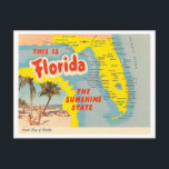 Vintage Florida Map Postcard<br><div class="desc">Reproduction Vintage Postcard Circa: 1966</div>