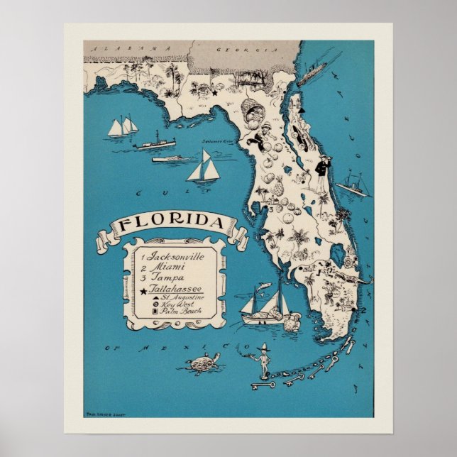 Vintage Florida Map Poster (Front)
