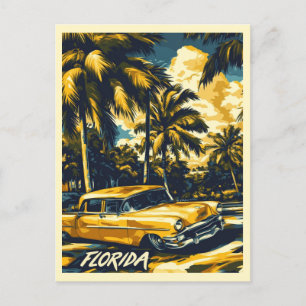 Vintage Florida Palm Tree Retro Car Travel Postcard