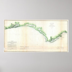 Vintage Florida Panhandle Coastal Map (1852) Poster