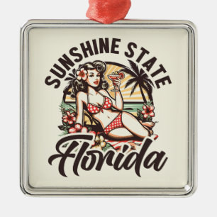 Vintage Florida Pinup Metal Tree Decoration