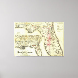 Vintage Florida Railroad Map (1882) Canvas Print