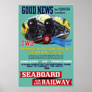 Vintage Florida Railroad Train Travel Poster