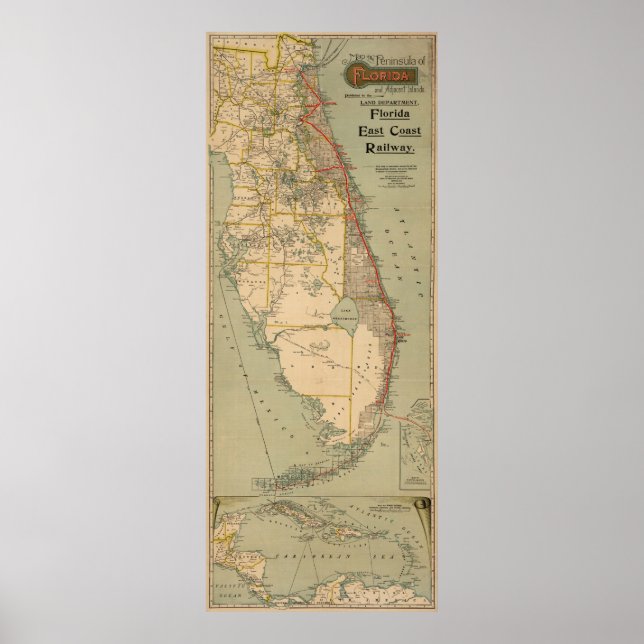 Vintage Florida Railway Map (1896) Poster (Front)