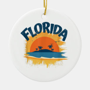 Vintage Florida Retro Tee Design Sunshine Ceramic Tree Decoration