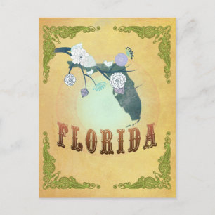 Vintage Florida State Map- Passion Fruit Yellow Postcard