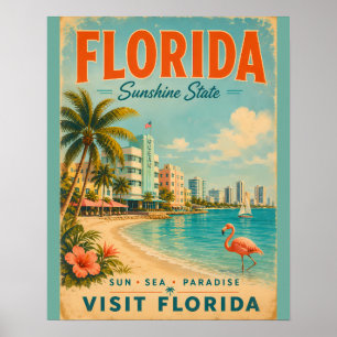 Vintage Florida Sunshine State Travel Poster with