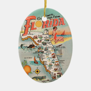 Vintage Florida tourist map Ceramic Tree Decoration