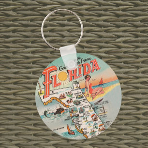 Vintage Florida tourist map greetings Key Ring