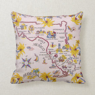 Vintage Florida tourist travel map with cities Cushion