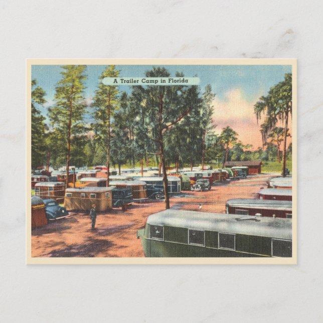 Vintage Florida Trailer Camp RV Park Postcard (Front)