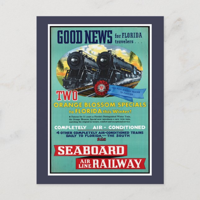 Vintage Florida Trains Postcard (Front)