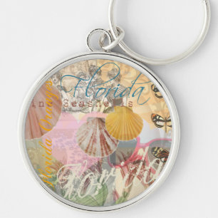 Vintage Florida Travel Beach Shells Art Print Key Ring