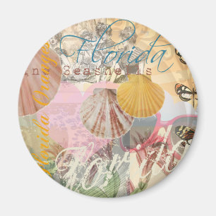 Vintage Florida Travel Beach Shells Art Print Magnet
