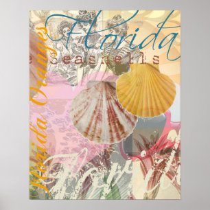 Vintage Florida Travel Beach Shells Collage Poster