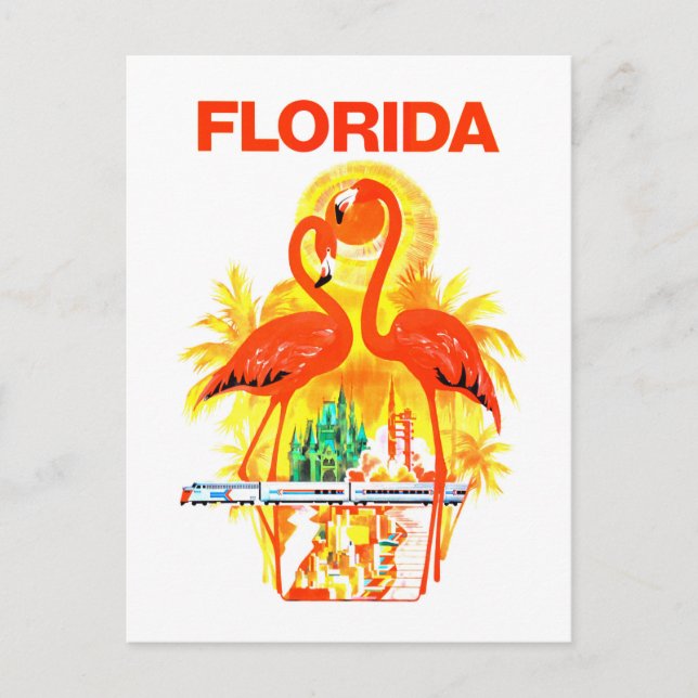 Vintage Florida travel poster flamingos retro Postcard (Front)