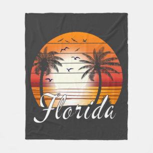 Vintage Florida USA Palm Trees Summer Beach Fleece Blanket