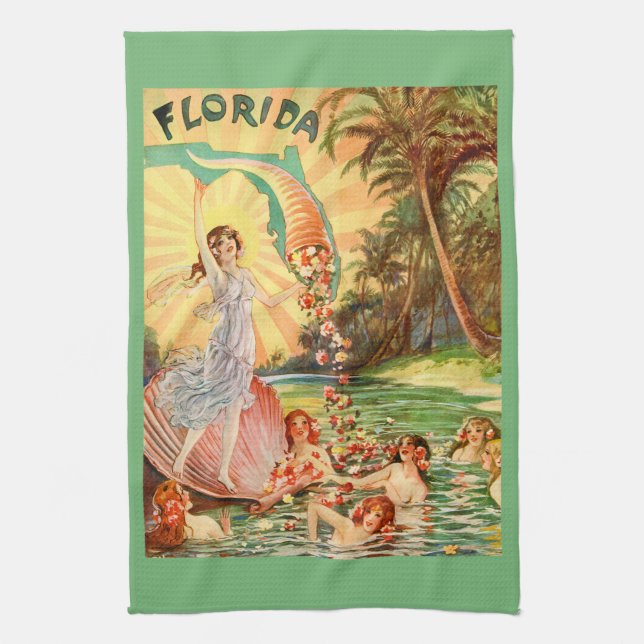 Vintage Florida water nymphs Tea Towel (Vertical)