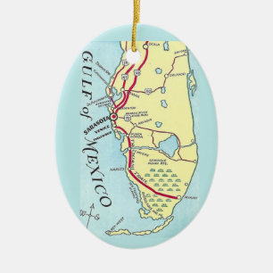 Vintage Florida West Coast Map Card Ceramic Tree Decoration