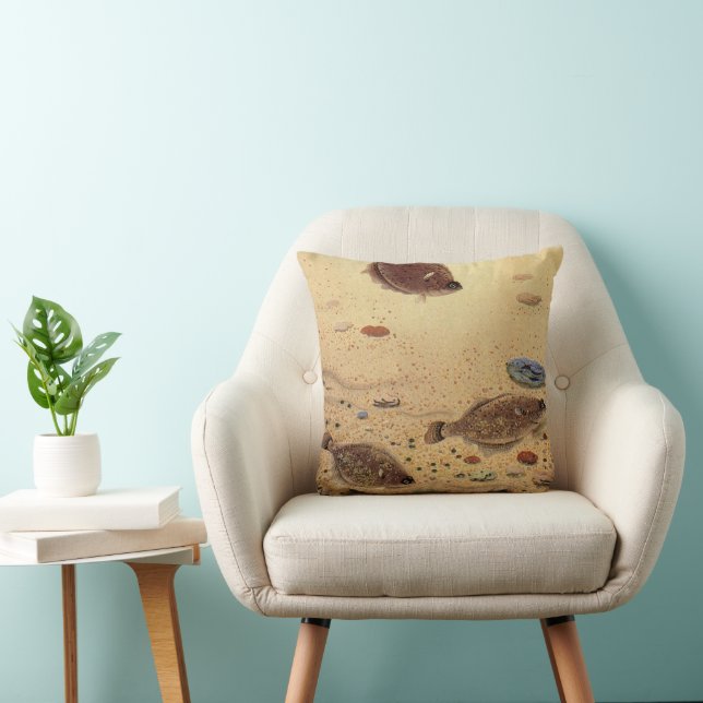Vintage Flounders, Marine Ocean Life Flat Fish Cushion (Chair)