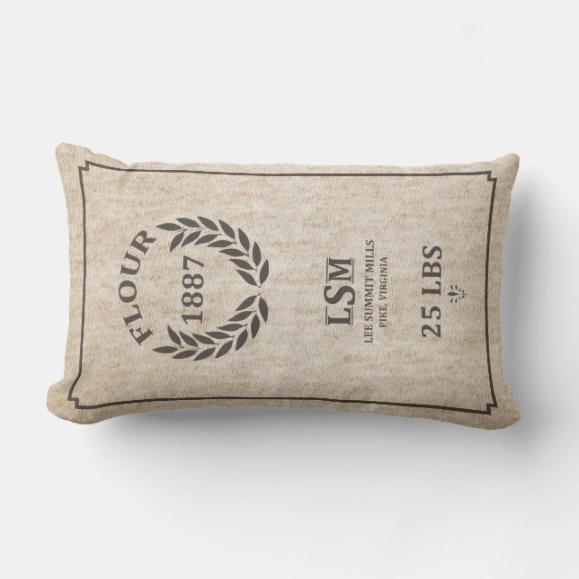 Vintage Flour Sack Lumbar Cushion (Front)